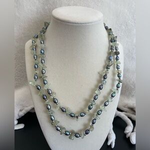 18” gray-green pearls and agate necklace. Steel clasp. New double strand